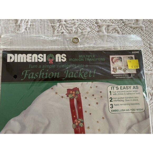 Dimensions Jolly Santa 80045 Iron-On Transfer Fashion Jacket Kit 1992 New Vtg - Picture 3 of 7
